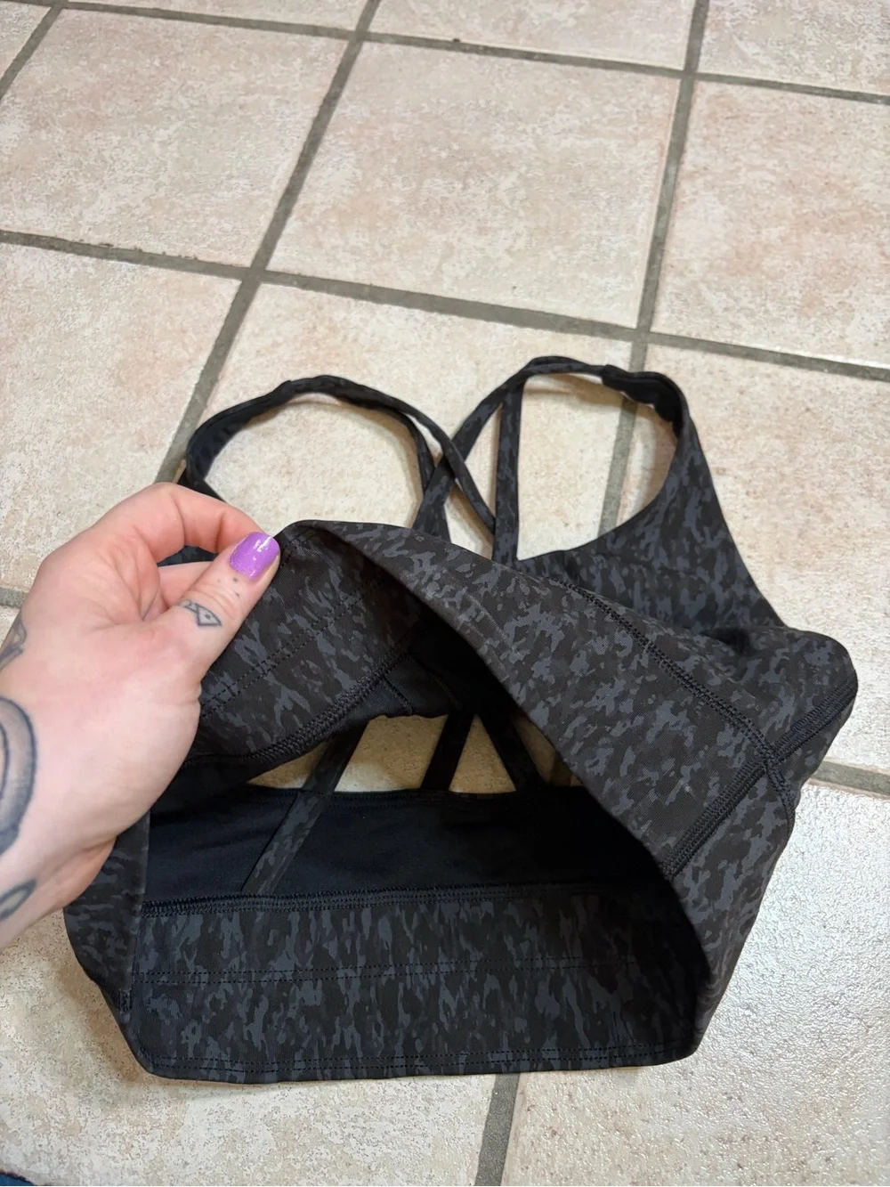 Lululemon Energy Longline Bra Medium Support, B-D Leopard Camo Deep Coal Multi 6